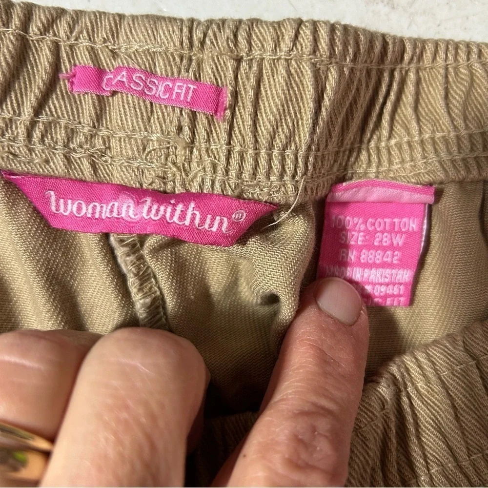 New Woman Within Plus Size Khaki Elastic Waist Classic Fit Pants 28W Pockets